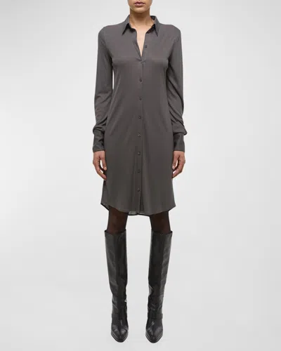 Helmut Lang Ribbed Button-front Dress In Graphite