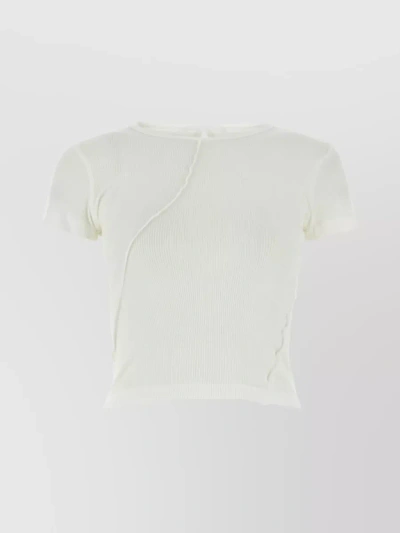 HELMUT LANG RIBBED COTTON CROP T-SHIRT WITH KEYHOLE NECKLINE