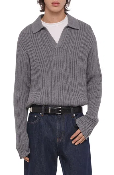 Helmut Lang Ribbed Cotton Polo Sweater In Gold