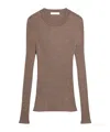 Helmut Lang Ribbed Crewneck Open-back Top In Brown