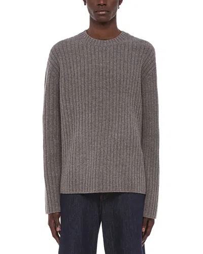Helmut Lang Ribbed Crewneck Rustic Wool Sweater In Gray