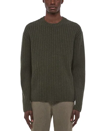 Helmut Lang Ribbed Crewneck Rustic Wool Sweater In Green