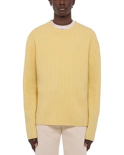 Helmut Lang Ribbed Crewneck Rustic Wool Sweater In Yellow