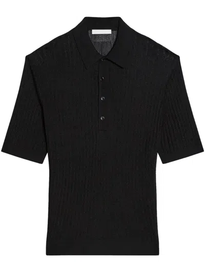 Helmut Lang Ribbed-knit Polo Shirt In Black