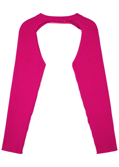 Helmut Lang Ribbed-knit Shawl In Fuchsia
