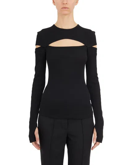 Helmut Lang Ribbed Long Sleeves Sweater With Twisted Neck And Cut Out Details In Black