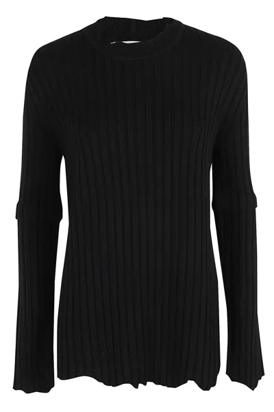 Helmut Lang Ribbed Merino Wool Sweater In Black