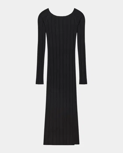 Helmut Lang Ribbed Pointelle Midi Dress In Black