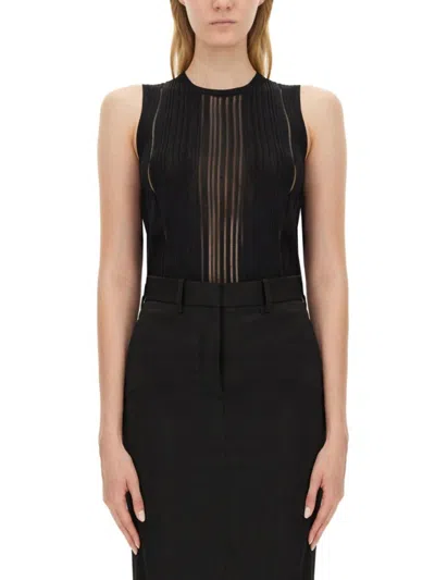 Helmut Lang Ribbed Sheer Panel Slim Fit Top In Black