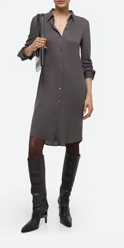 Helmut Lang Ribbed Shirt Dress In Graphite In Pink
