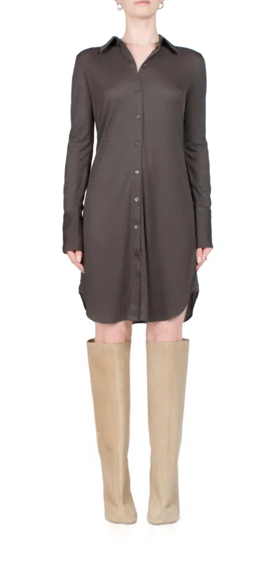 Helmut Lang Ribbed Shirt Dress In Graphite In Brown