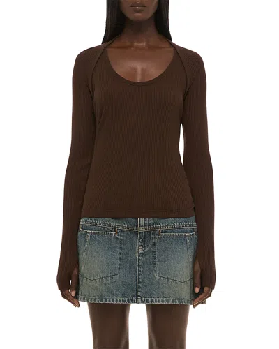 Helmut Lang Scoop Shrug Longsleeve Top In Brown
