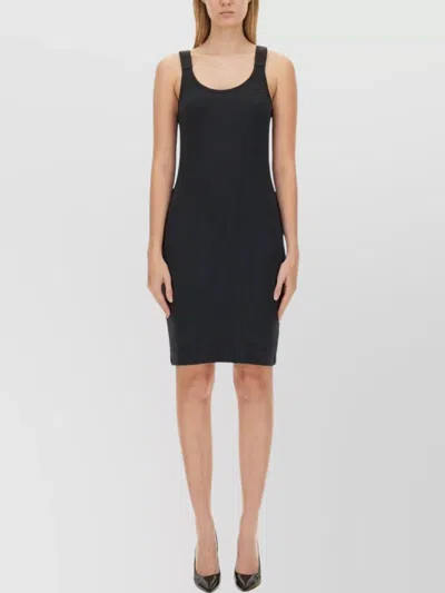 Helmut Lang Ribbed Texture Scoop Neckline Slim Fit In Black