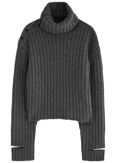 Helmut Lang Ribbed Wool-blend Jumper In Charcoal