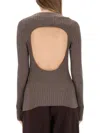 Helmut Lang Ribbed Wool Open Back Blouse In Brown