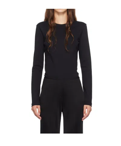 Helmut Lang Round Collar And Long-sleeved T-shirt In Black