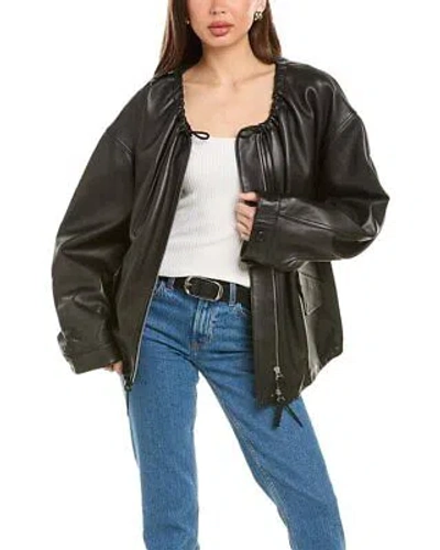 Pre-owned Helmut Lang Ruched Leather Jacket Women's In Black