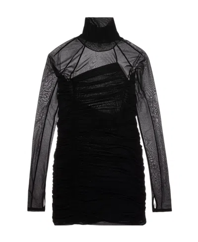 Helmut Lang Ruched Long-sleeve Minidress In Black