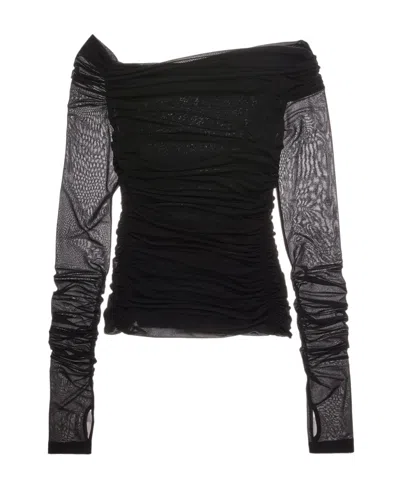 Helmut Lang Ruched Off-shoulder Top In Black
