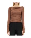 Helmut Lang Shirred One Shoulder Top In Brown