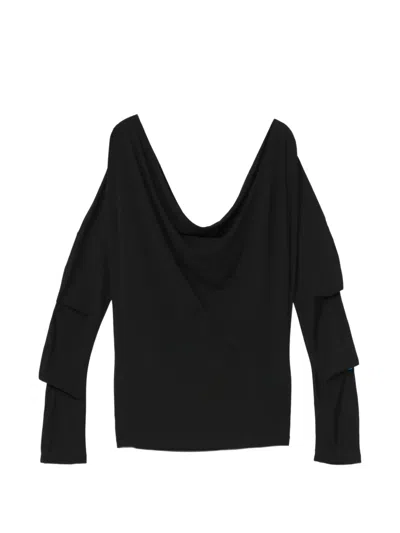 Helmut Lang Ruffled Long-sleeve Top In Black
