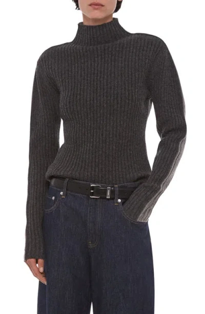 Helmut Lang Rustic Rib Mock Neck Sweater In Gray