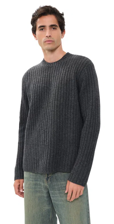 Helmut Lang Rustic Wool Rib Crew Sweater Graphite