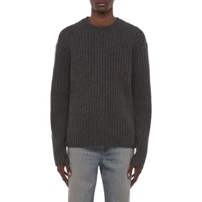 Helmut Lang Rustic Wool Ribbed Sweater In Gray