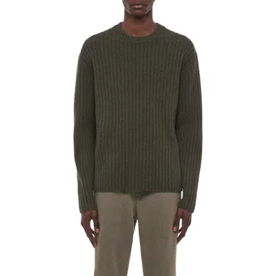 Helmut Lang Rustic Wool Ribbed Sweater In Thyme