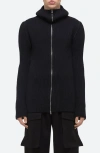 Helmut Lang Safety Convertible Merino Wool Rib Balaclava Cardigan In Black - 001
