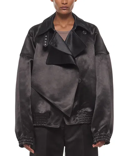 Helmut Lang Satin Bomber Jacket In Chocolate Torte/black