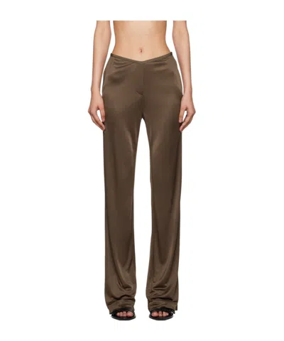 Helmut Lang Satin-finish Flared Trousers In Brown