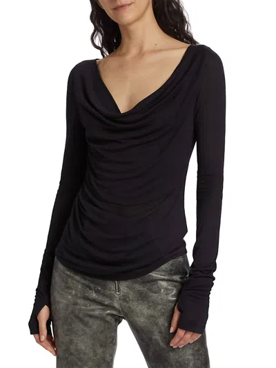 Helmut Lang Navy Cowl Neck Long Sleeve T-shirt In Black