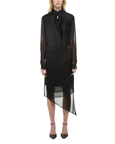 Helmut Lang Scarf Cowl Silk Shirt Dress In Black