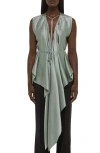 Helmut Lang Scarf Drape Detail Reversible Silk Top In Gray
