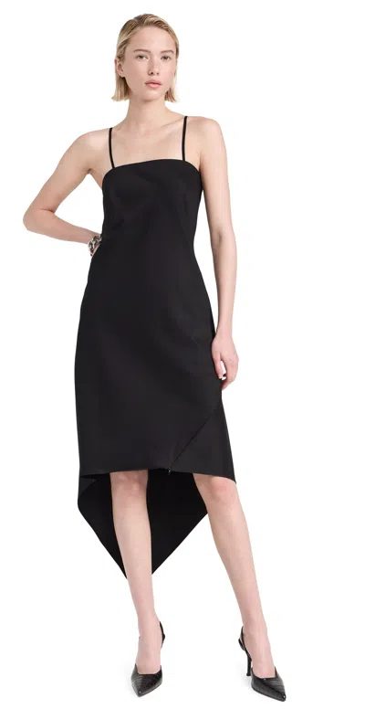Helmut Lang Scarf Hem Wool Midi Dress In Black