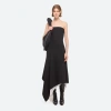Helmut Lang Asymmetric Layered Wool Midi Dress In Black