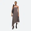 Helmut Lang Asymmetric Layered Wool Midi Dress In Light Brown Melange
