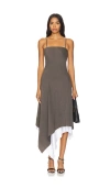 Helmut Lang Asymmetric Layered Wool Midi Dress In Light Brown Melange