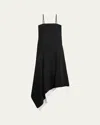 Helmut Lang Asymmetric Layered Wool Midi Dress In Black