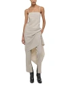 Helmut Lang Asymmetric Hem Wool Dress In Metallic