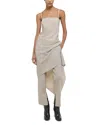Helmut Lang Asymmetric Hem Wool Dress In Metallic