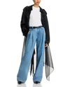 Helmut Lang Mixed Media Scarf Detail Silk Trench Coat In Black