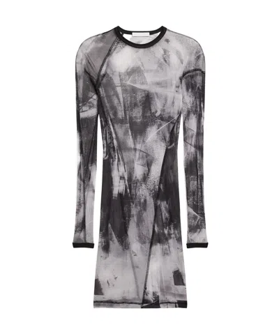 Helmut Lang Scribbe Twisted Dress In Gray