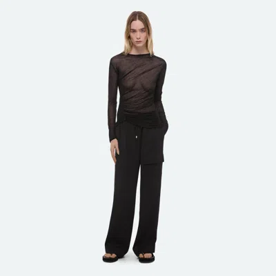 Helmut Lang Ruched Asymmetric Hem Cotton Top In Black