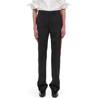 Helmut Lang Seat Belt Stripe Virgin Wool Pants In Black/fuschia