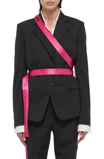 Helmut Lang Seat Belt Virgin Wool Blazer In Black/ Fuschia