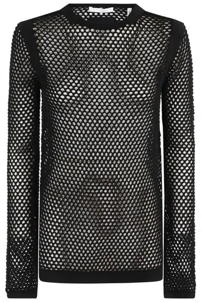 Helmut Lang Mesh Long Sleeve Top In Black