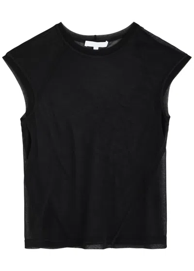 Helmut Lang Semi-sheer Knitted Cotton T-shirt In Black
