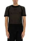 Helmut Lang Semi-transparent Mesh T-shirt With Graphic Print In Black